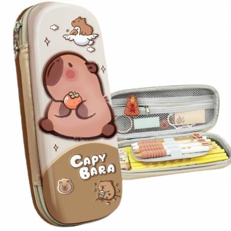 Duży Piórnik Wielofunkcyjny Jednokomorowy Brąz Capybara Pr13