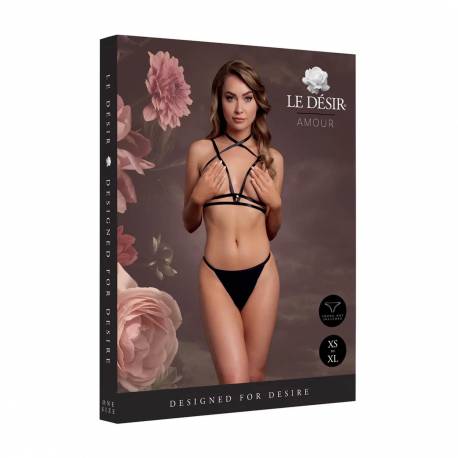 Open Cup Triangle Bra With Neck Strap And Adjustable Sliders - One Size - Black