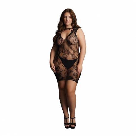 High Neck Lace Mini Dress - Plus Size