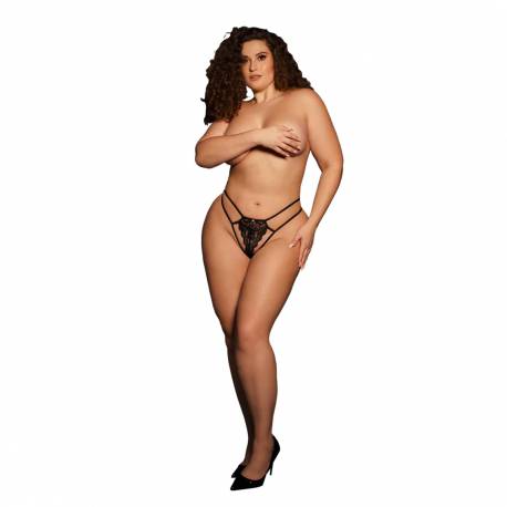 Faye - Lace Thong With Adjustable Sliders And Golden Details - Plus Size