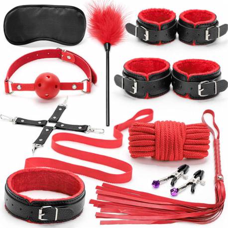 Fetish Fever - Bondage Set - 10 Pieces - Red/black