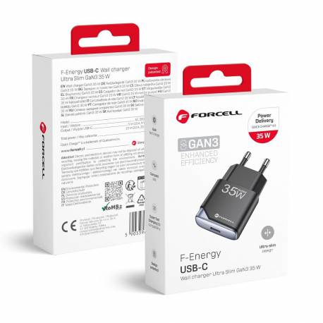 Forcell F-Energy Gan Iii B135101-E Ultra Slim Ładowarka Sieciowa 1 X Typ C Pd Qc4.0 3A 35W Czarna